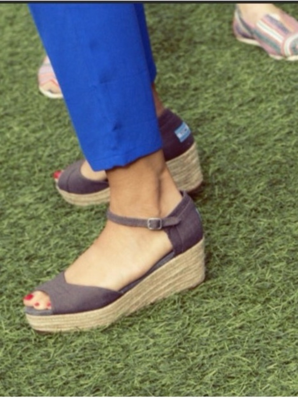 Toms Black Peep-Toe Ankle-Strap Wedge Sandals